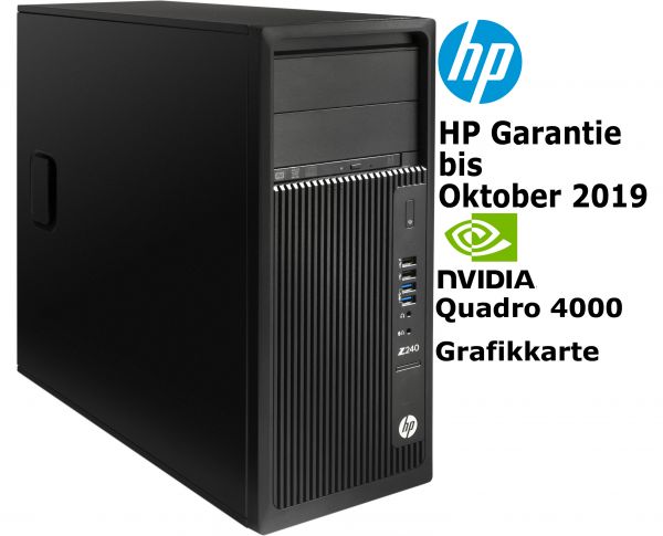 HP z240 Xeon E3-1280 v5 3,7GHz 24GB 128GB SSD Win 10 Pro Nvidia 4000 HP Support bis 10.2019