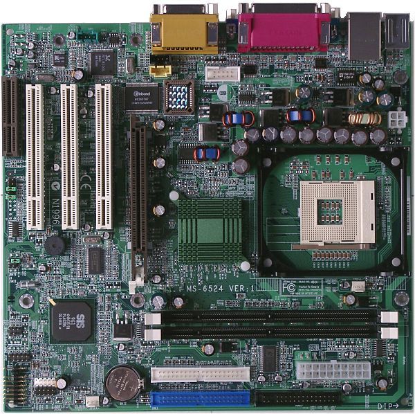 MSI MS-6524 Intel Socket 478 4x 2x SD-Ram Shared Memory 2x 2x Stereo 10/100 RJ 45